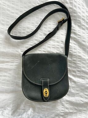 FOSSIL Austin Leather Mini Turn Lock Saddle Bag Grey Boho Classic Travel